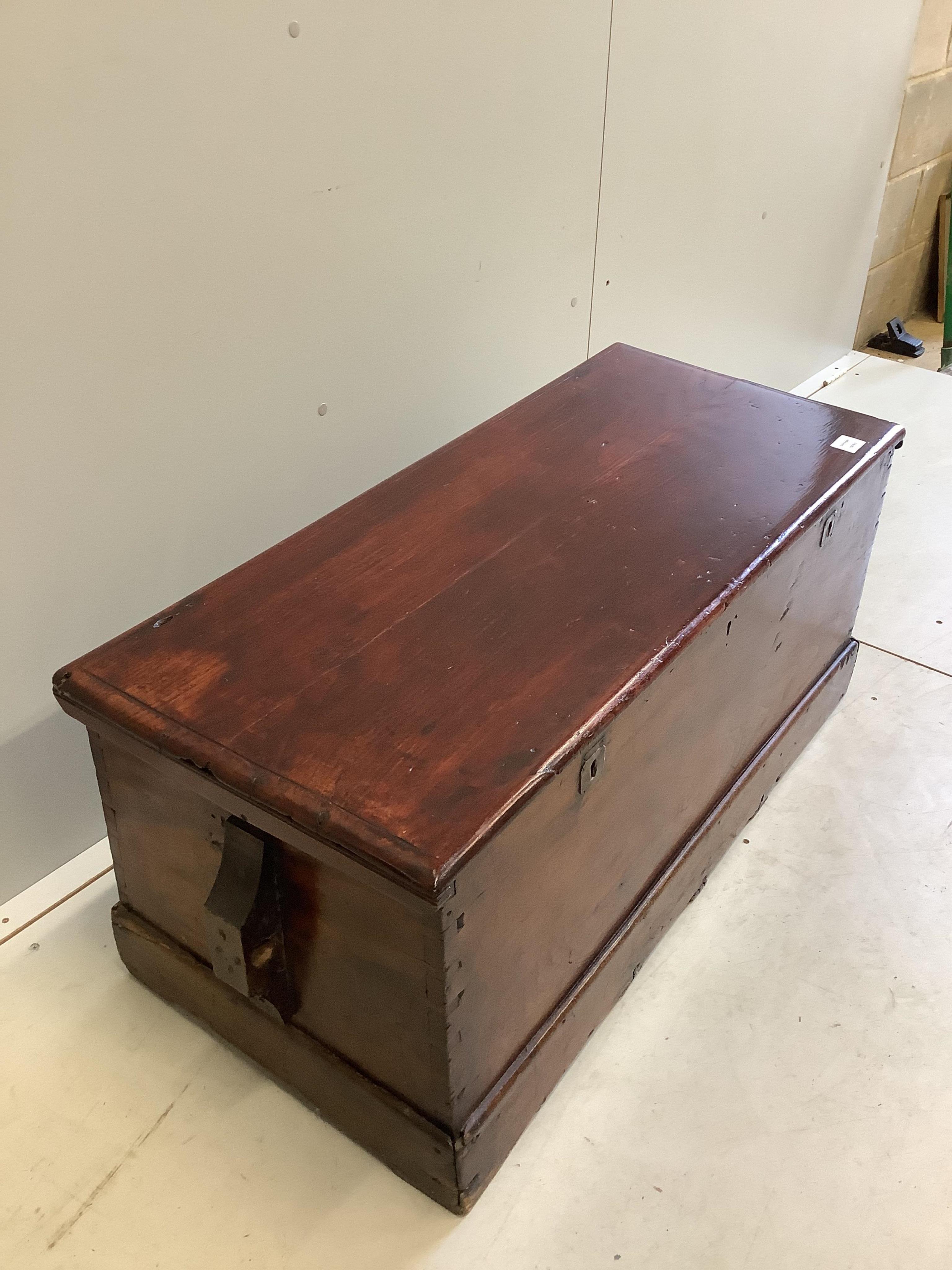 A Victorian stained hardwood trunk, width 102cm, depth 44cm, height 46cm. Condition - fair